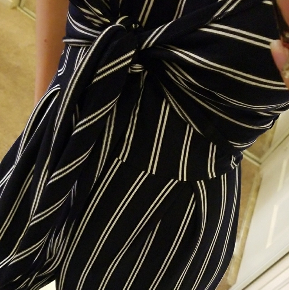 Front Tie Wide Leg Stripe Jumpsuit - Picture 4 of 8